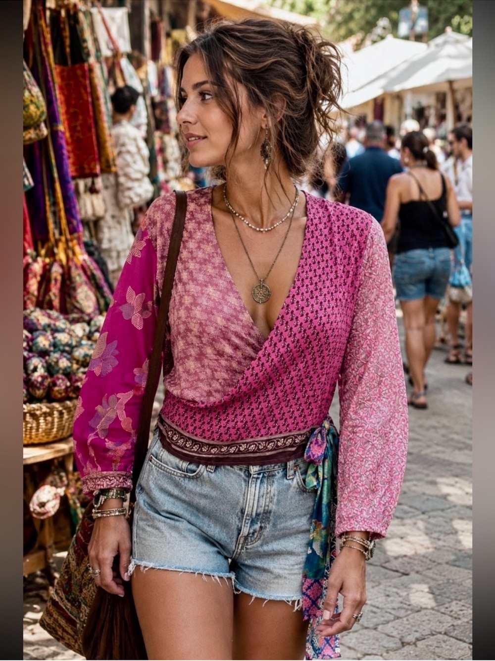 NWT Jaded Gypsy Recycled Sari Wrap Top OS